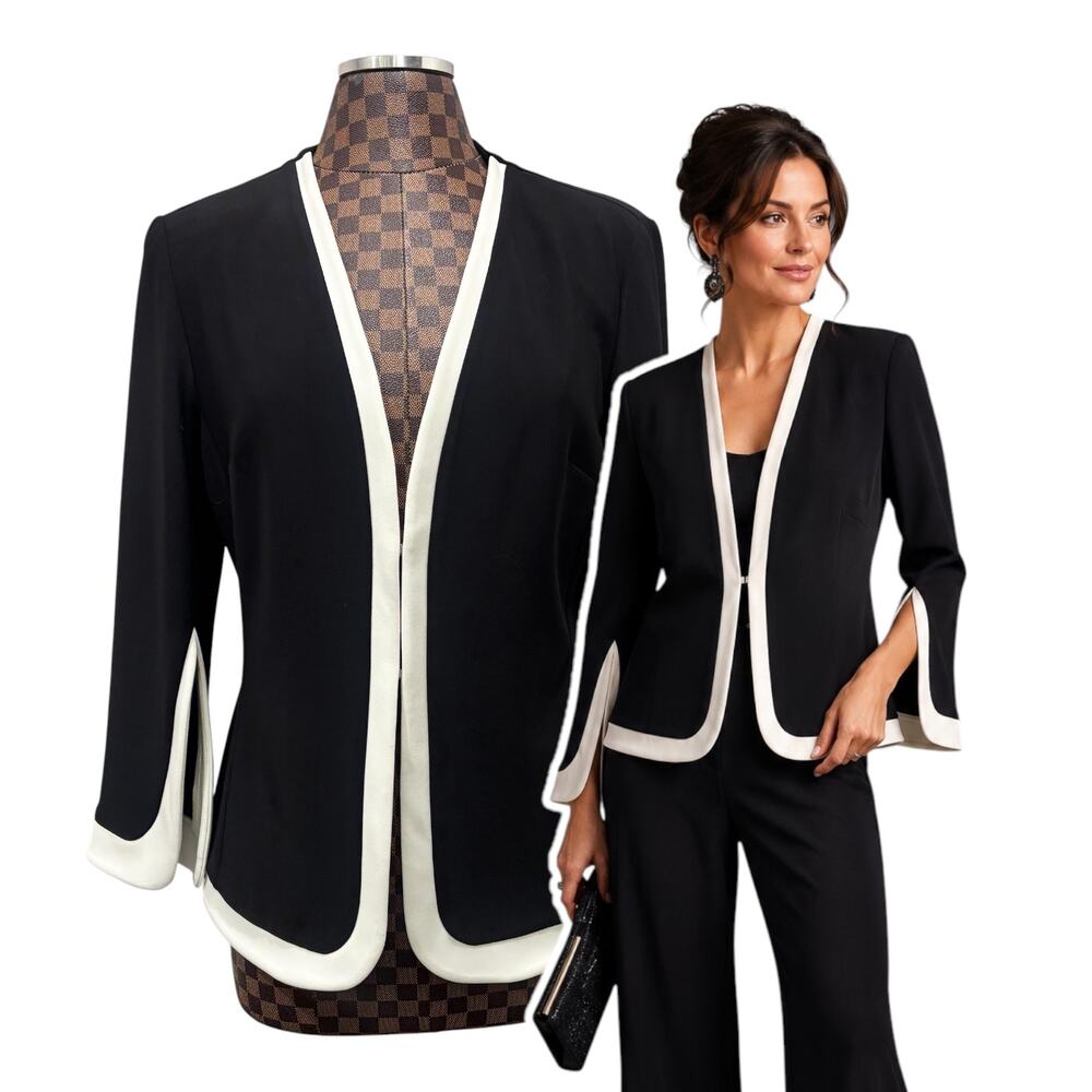 Joseph Ribkoff Jacket 12 Black White Colorblock Split Cuff Evening Blazer Canada